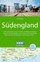 „Südengland“ und „aktiv erleben“ prominent auf grünem Hintergrund mit Landkarte; darüber Liegestühle auf einem Pier., Buch