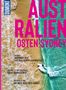 "AUTRALIEN OSTEN · SYDNEY", klare Überschrift. Ein Surfer im blauen Meer nahe einer beigen Küstenlinie., Buch