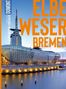 Texte: "ELBE WESER BREMEN", "DuMont", "Bildatlas 096". Ein modernes, beleuchtetes Gebäude am Wasser bei Dämmerung., Buch