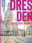 Große pinke Schrift: "DRESDEN". Darunter: "Sächsische Schweiz". Hintergrund: Frauenkirche und Platz in Dresden., Buch