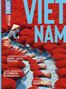Große blaue Schrift "VIETNAM", rote Räucherstäbchen, Person mit Hut, Texte: "Tolerantes Miteinander", "Stilvoll übernachten"., Buch