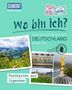 "Wo bin ich? In 80 Orte-Rätseln durch Deutschland. Postkarten aus Irgendwo." Oben eine Briefmarke, unten Landschaft., Buch