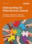 Titel: "Onboarding im öffentlichen Dienst". Hände halten bunte Puzzleteile., Buch