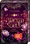 „Wicked Souls: Verhexte Prophezeiungen“. Ein mystisches Design mit floralen Elementen, Monden und einer schwarzen Katze., Buch