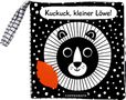 „Kuckuck, kleiner Löwe!“ über einem stilisierten Löwenkopf auf schwarz-weißem Hintergrund mit Punkten., Buch