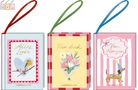 Drei Geschenkbücher mit den Texten: "Alles Liebe", "Für dich", "Von Herzen". Dekoriert mit Vogel, Blumen und Hund., Buch