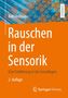 "Rauschen in der Sensorik" steht in großen weißen Buchstaben auf orangem Hintergrund. Links bunte geometrische Muster.