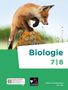 Text: "Biologie 7|8", "Hybrides Schulbuch", "Baden-Württemberg G9 - neu". Ein junges Fuchs auf einem moosigen Stein.