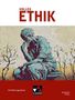 "Kolleg Ethik" in großen roten Buchstaben, darunter eine abstrakte Illustration eines nachdenklichen Denkers., Buch