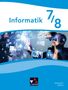 "Informatik 7/8, Gymnasium Sachsen." Unten ist eine Person mit VR-Brille in einer digitalen Umgebung, links ein Logo., Buch