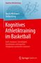 "Kognitives Athletiktraining im Basketball. Kraft, Ausdauer, Schnelligkeit, Koordination. Silhouetten von Läufern und Gehirn."