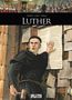 Oben steht „Jouvray, Cenni, Arnold“. Darunter groß „Luther“. Eine Illustration zeigt Martin Luther, der Thesen anschlägt., Buch