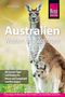 „Australien: Westen und Zentrum“. Känguru mit Joey im Gras, Reise-Logo oben rechts., Buch