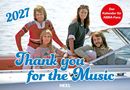 2027, Thank you for the Music. Der Kalender für ABBA-Fans. Vier Personen auf einem Boot, sonniger Tag auf dem Wasser.