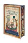 Buchtitel: "Der Ritter und der Knappe - Der letzte Herzschlag". Illustration eines Bootes mit drei Figuren auf Wellen., Buch