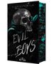 Text: "CLARISSA WILD, EVIL BOYS, UNHOLY". Ein Totenkopf mit einer grünen Schlange auf dunklem Hintergrund., Buch