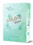 "Where our Love finds Home" und "Stella & Miles" in kursiver und serifenloser Schrift. Grüntöne mit Blättern und Blumen.
