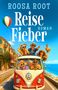 "ROOSA ROOT: Reise Fieber Roman" über einem fröhlichen Bild von Senioren in einem VW-Bus am Meer., Buch