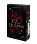 „Sam Woods, Velvet Thorns, Dark Mafia Romance.” Drei rote Rosen, Pistole und Kugeln vor schwarzem Hintergrund., Buch
