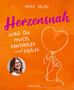 "Herzensnah: Weil Du mich verstehst und siehst." Illustration: Hand hält Herzluftballon. Foto: lächelnde, rothaarige Frau., Buch