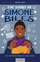 "The Story of Simone Biles", Illustration einer lächelnden Sportlerin mit Medaillen und patriotischen Symbolen., Buch