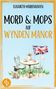 "Mord & Mops auf Wyden Manor" von Elisabeth Marienhagen. Illustration: Mops neben Tisch mit Blumen und britischer Flagge., Buch