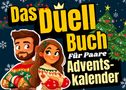 "Das Duell Buch für Paare Adventskalender". Illustration mit einem Paar in Weihnachtspullovern, Tannenbaum, Sternen., Buch