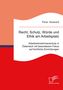 Titel: "Recht, Schutz, Würde und Ethik am Arbeitsplatz". Gestaltung mit roten und weißen Wellen., Buch