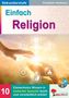 Einfach Religion; Sekundarstufe; Illustration von Händen und religiösen Symbolen; 10, Kohl Verlag Logo.