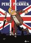 "PERCY PICKWICK", "GESAMTAUSGABE". Comic-Stil: Ein Mann mit Schirm vor Union Jack, im Hintergrund eine Brücke., Buch