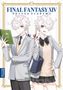 "FINAL FANTASY XIV Eorzea Academy". Zwei Figuren in Schuluniform, eine mit Buch, die andere mit Tasche. Anime-Stil.