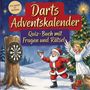 "Darts-Adventskalender: Quiz-Buch mit Fragen und Rätseln"; "Von leicht bis schwer." Eine Illustration zeigt Weihnachtsmann und Engel beim Darts., Buch