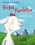 "Fritzi Furchtlos. Von einer, die auszog, das Fürchten zu lernen." zeigt eine lachende Ziege mit roter Schleife vor Bergen., Buch