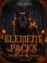 Text: "Faye Bilgett", "Element Packs", "Das Feuerherz des Omegas", "Lycrow Verlag". 

Illustration: Ein Wolf mit feurigen Augen im Wald., Buch