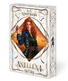 Buchtitel: "Anellena - Jasanara". Autor: "A.V.G. Koopmans". Illustriertes Cover mit einer Frau, die eine Münze hält., Buch