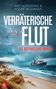 „Verräterische Flut: Die Ostfriesland-Morde“, Autoren: Amy Nordberg & André Wegmann. Stürmische Küste mit Möwe., Buch