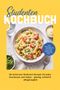 "Studenten KOCHBUCH" in großen Buchstaben. Eine Schüssel mit Nudeln, Erbsen, Tomaten; daneben Wasser, Zitrone und Rucola., Buch