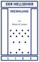 "DER HELLSEHER, ERZÄHLUNG, von Mario A. Lorenz." Punkte als Gestaltungselemente, umrahmt von blauen Linien., Buch