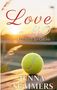 „Love - 40 Matchball der Gefühle“ und „Jenna Summers“ stehen über einem Tennisplatz mit Sonnenuntergang und Ball., Buch