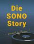 Text: "Die SONO Story ... powered by the sun!" Illustration einer Batterie mit einem diffusen blauen Hintergrund., Buch