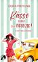 "Dora Freyung. Küsse keinen über Neunzig! Alter? Nein, Jahrgang." Frau in Rot, Hund im gelben Auto. Retro-Stil., Buch