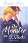 "Regina Mars", "Das Monster im 5. Stock", "MM Romance". Illustration: Zwei Personen, eine lehnt am anderen an. Hintergrund städtisch., Buch