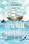 "CARIN MÜLLER schreibt als C. C. RAVENMILLER. Die fünfte Wahrheit: Geister der See. Ein Urban-Fantasy-Roman auf hoher See. Illustration zeigt ein Segelschiff, Wellen mit Fußball, Gorilla, Kokosnuss und Koffer.", Buch