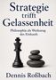 "Strategie trifft Gelassenheit. Philosophie als Werkzeug des Einkaufs. Dennis Roßbach." Schachfigur und Steinturm., Buch