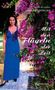 „Mit den Flügeln der Zeit", Roman von Wolfgang Majersberger. Frau in blauem Kleid vor violetten Blumen., Buch