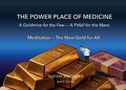 "THE POWER PLACE OF MEDICINE. Meditation – The New Gold for All. Cartoon einer Person vor Goldbarren.", Buch