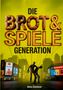 "DIE BROT & SPIELE GENERATION", Alois Gmeiner. Zwei Figuren mit Smartphones, Wolkenkratzer-Silhouette, leuchtende Werbetafeln.