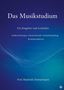 "Das Musikstudium: Ein Ratgeber und Leitfaden" steht auf blauem Hintergrund mit Musiknoten und Wellenlinien., Buch