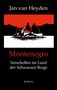 "Jan van Heyden. Montenegro. Verschollen im Land der Schwarzen Berge. ROMAN." Illustration: Insel mit Kirche und Bäumen, roter Himmel., Buch