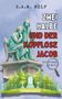 Text: "S.A.M. WOLF", "ZWEI HALBE UND DER KOPFLOSE JACOB", "Ein Grimmi am Main". Eine Statue zweier sitzender Männer. Darunter ein Friedhofstor mit Grabsteinen., Buch